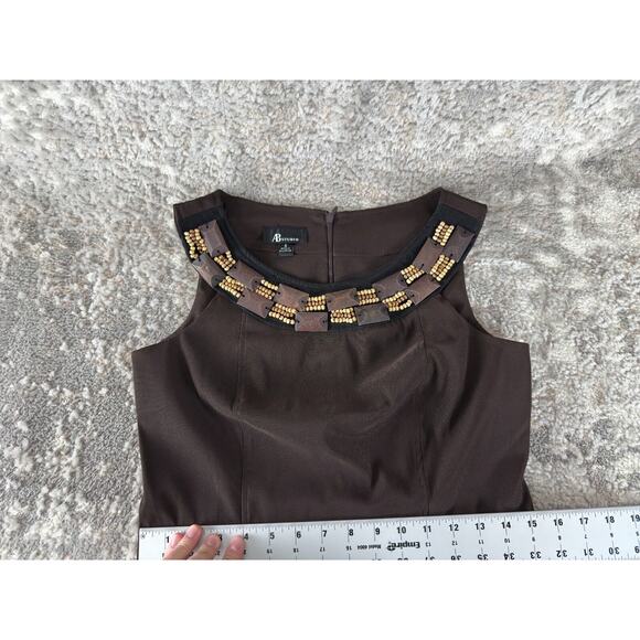 AB Studio Size 6 Beaded Sleeveless Mini Shift Dress Brown ZIp Casual Round Neck - Picture 6 of 10